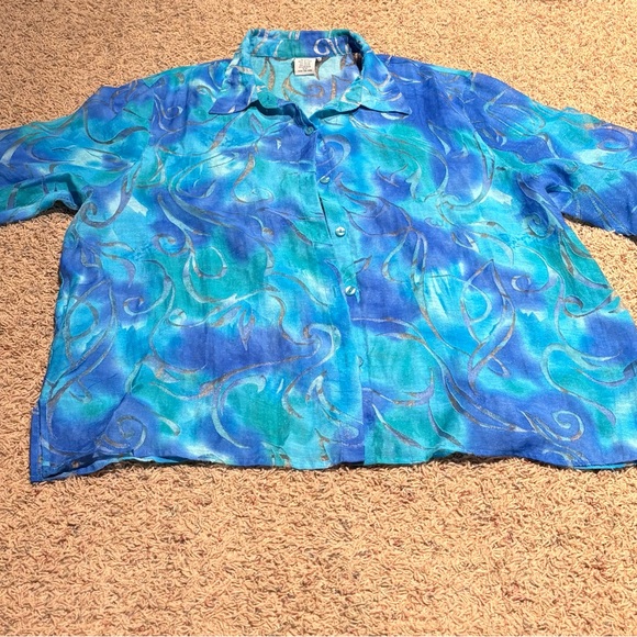 BonWorth Tops - BonWorth Blue and Green Semi-Transparent Patterned Blouse - Size XL